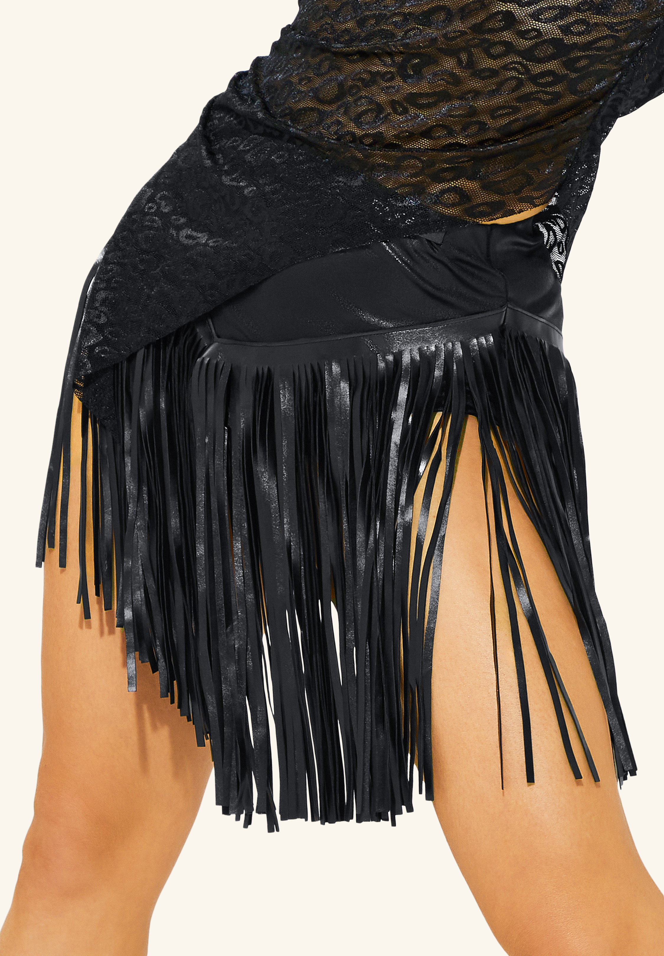 TDANCE Glossy Lacquer Fringe Skirt TD-0023-Black