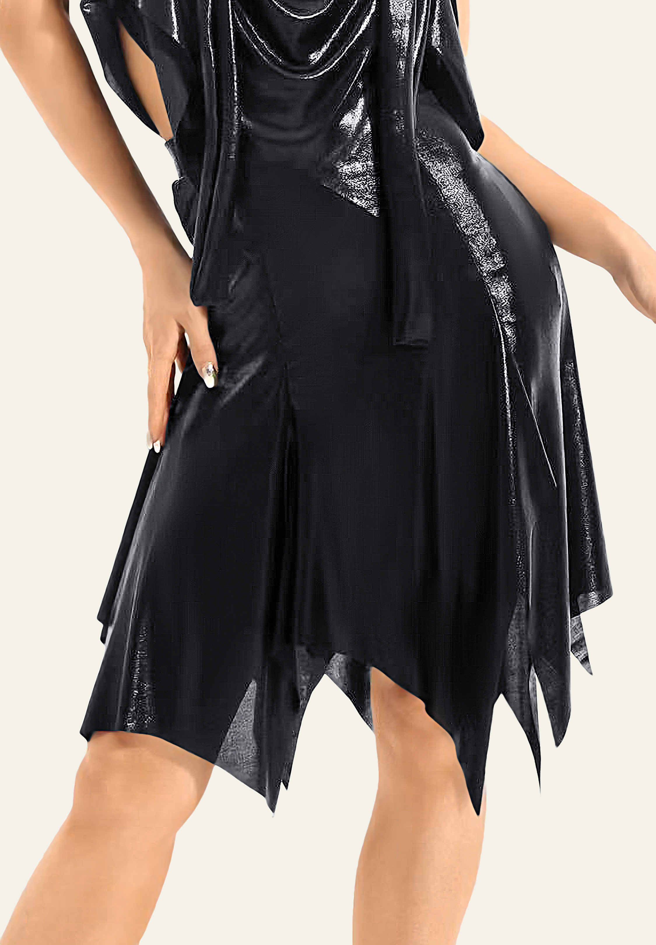 TDANCE Jagged Hem Flow Skirt GL-0027-Black Patent Leather