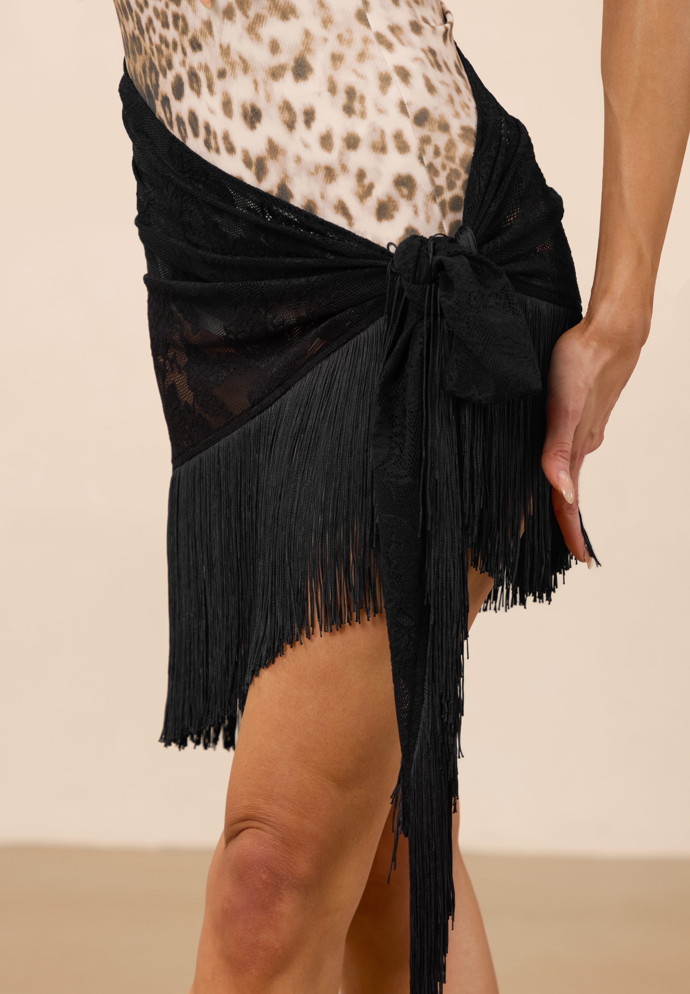 TDANCE Lace Fringe Wrap Skirt GL-0358-Black