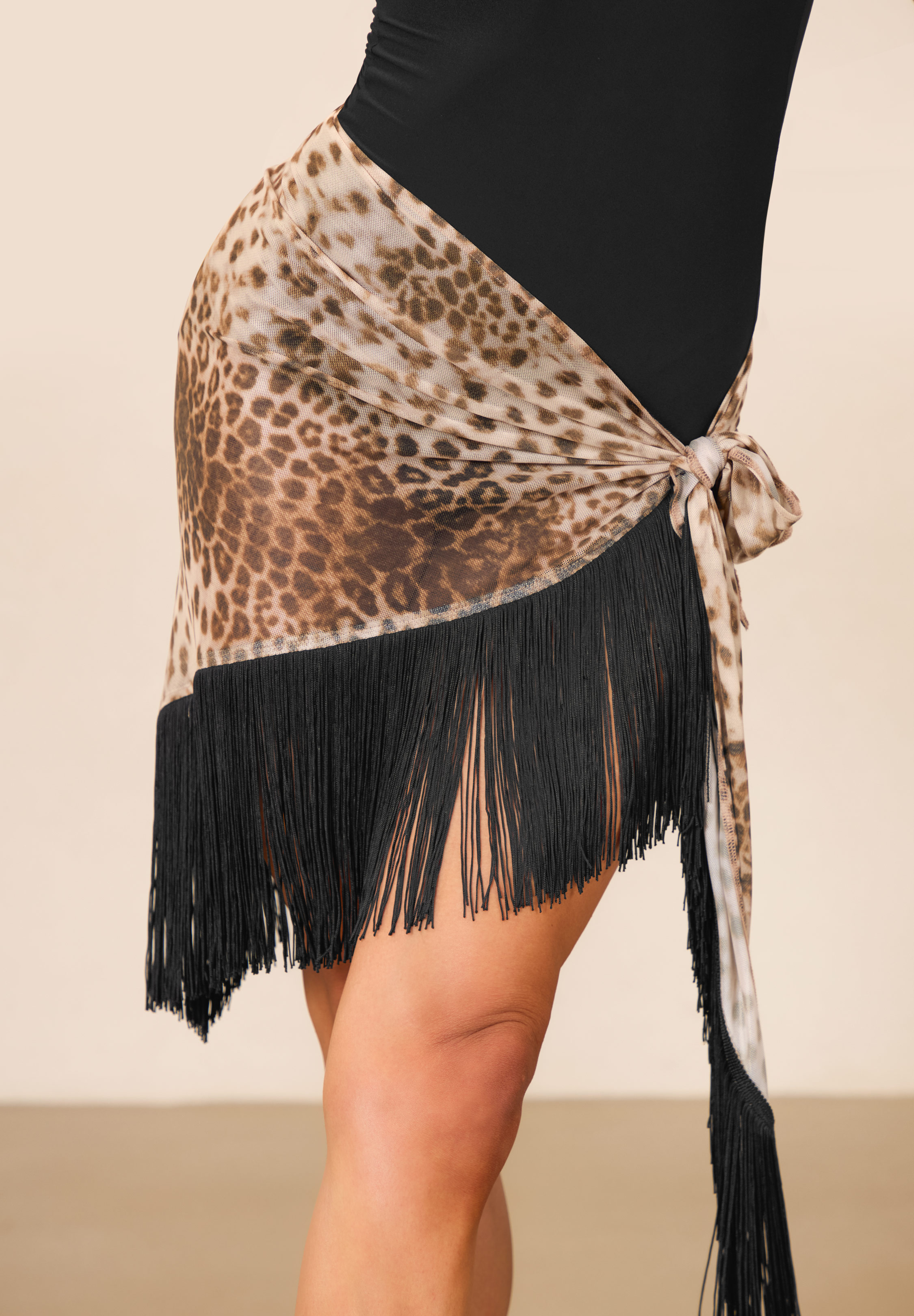 TDANCE Lace Fringe Wrap Skirt GL-0358-Leopard Print