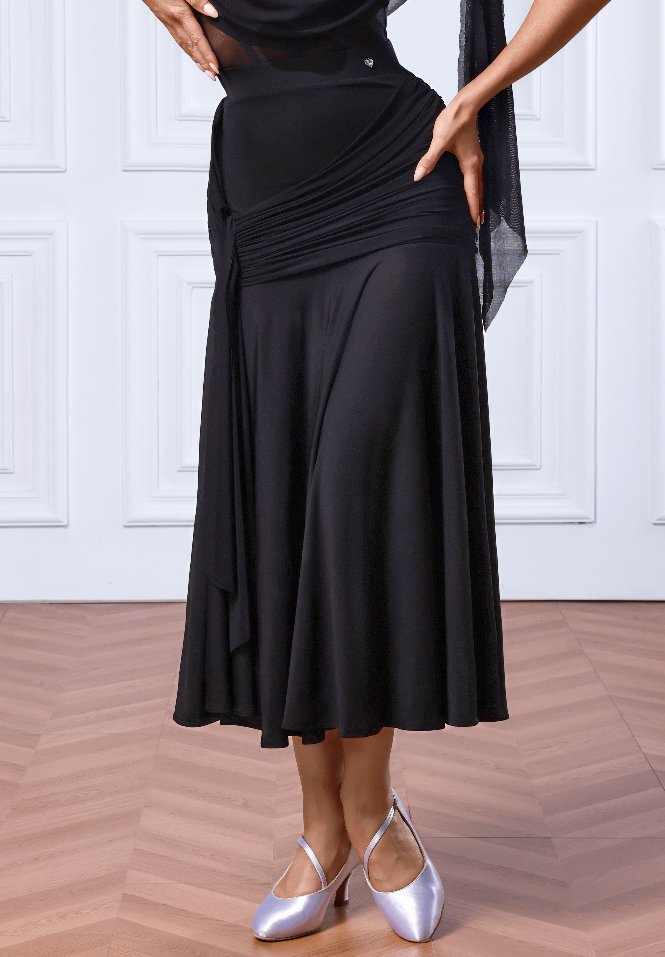 TID Draped Sash Ballroom Skirt S051-Black