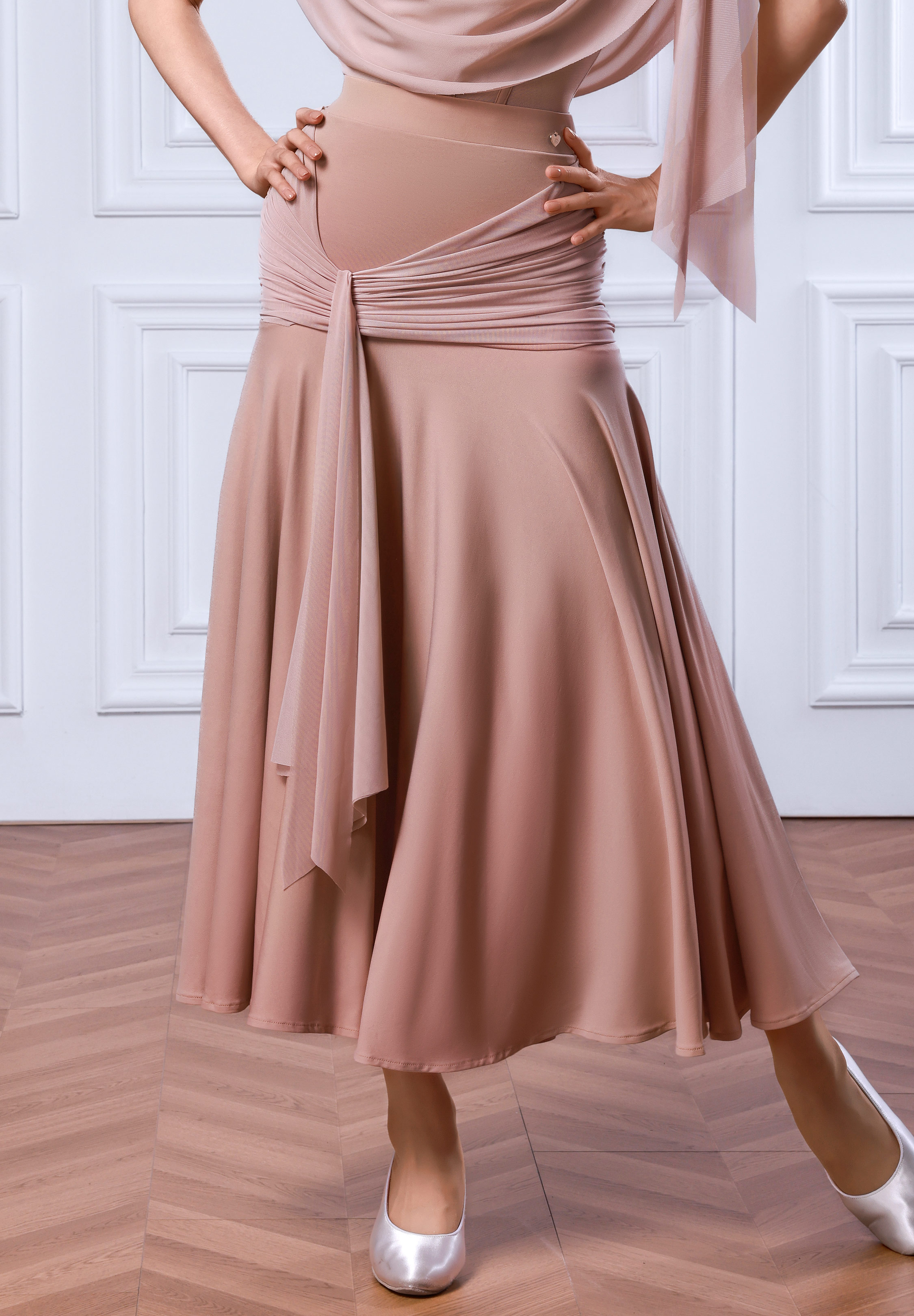 TID Draped Sash Ballroom Skirt S051-Rose Pink