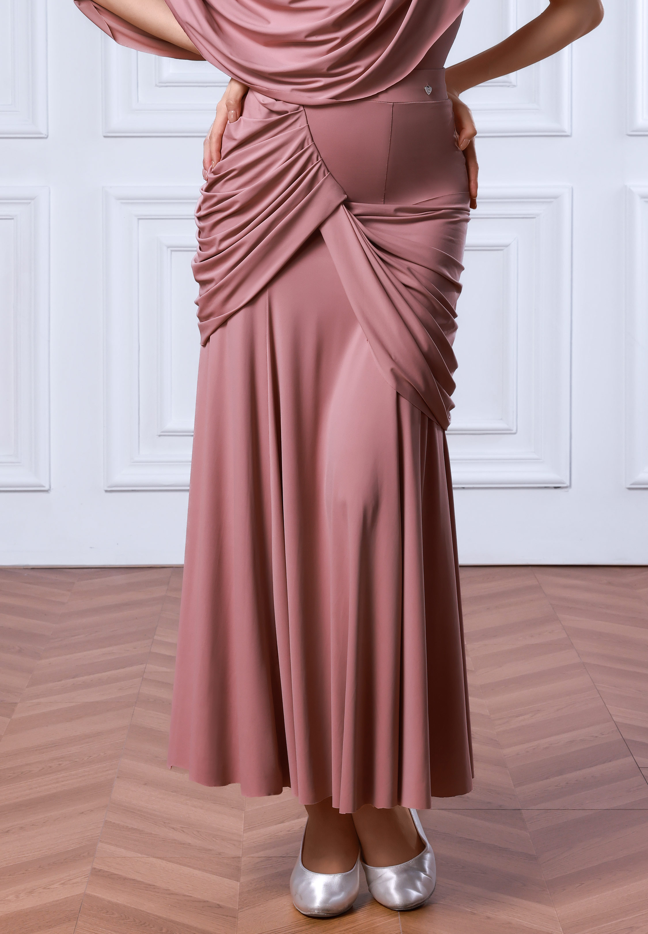 TID Ruched Hip Ballroom Skirt S053-Cinnamon Rose