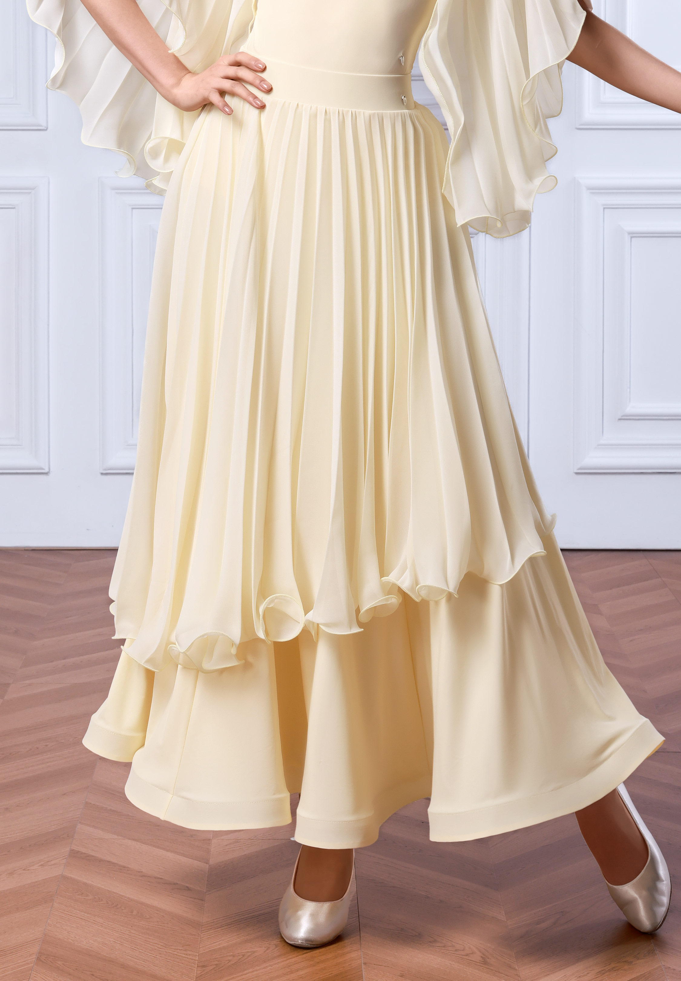 TID Tiered Pleat Ballroom Skirt S054-Pale Yellow