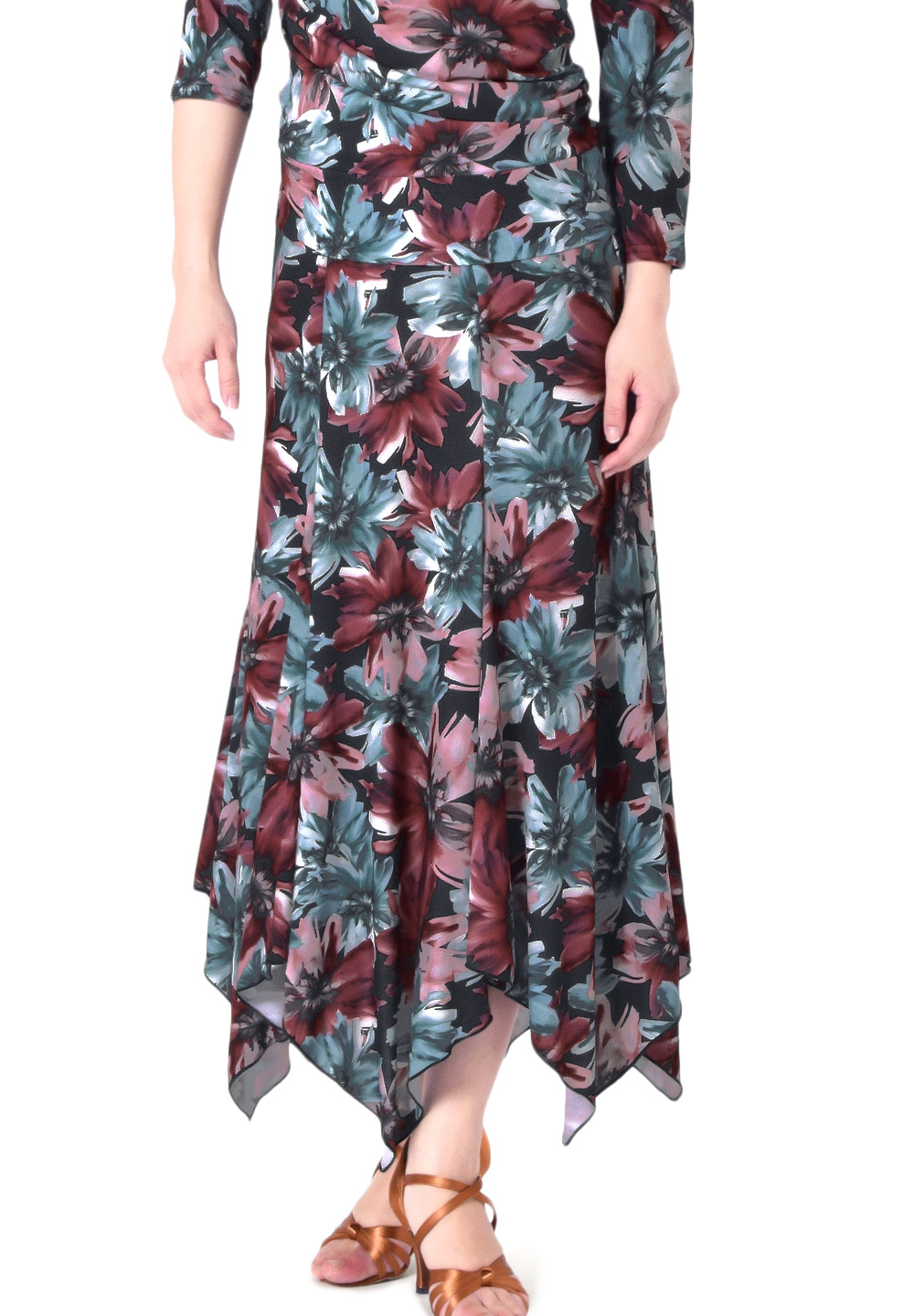 Taka Asymmetric Hemline Ballroom Skirt KR1811NA-SK204-Black Flower Print