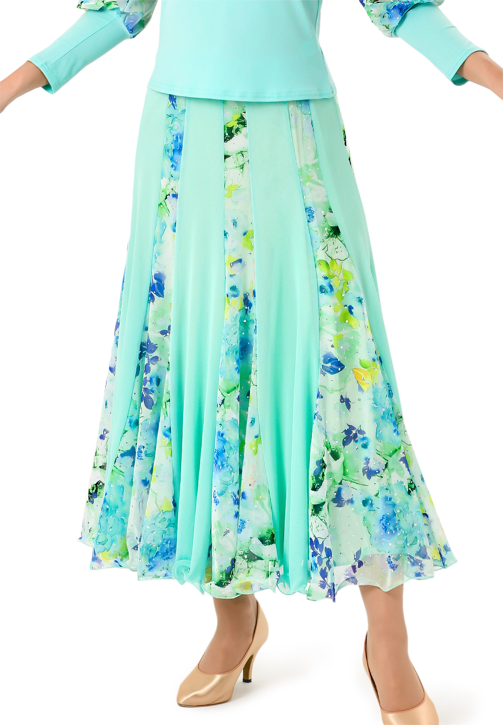 Taka Breezy Floral Ballroom Skirt KR1805RA-SK140-Mint/Flower Print