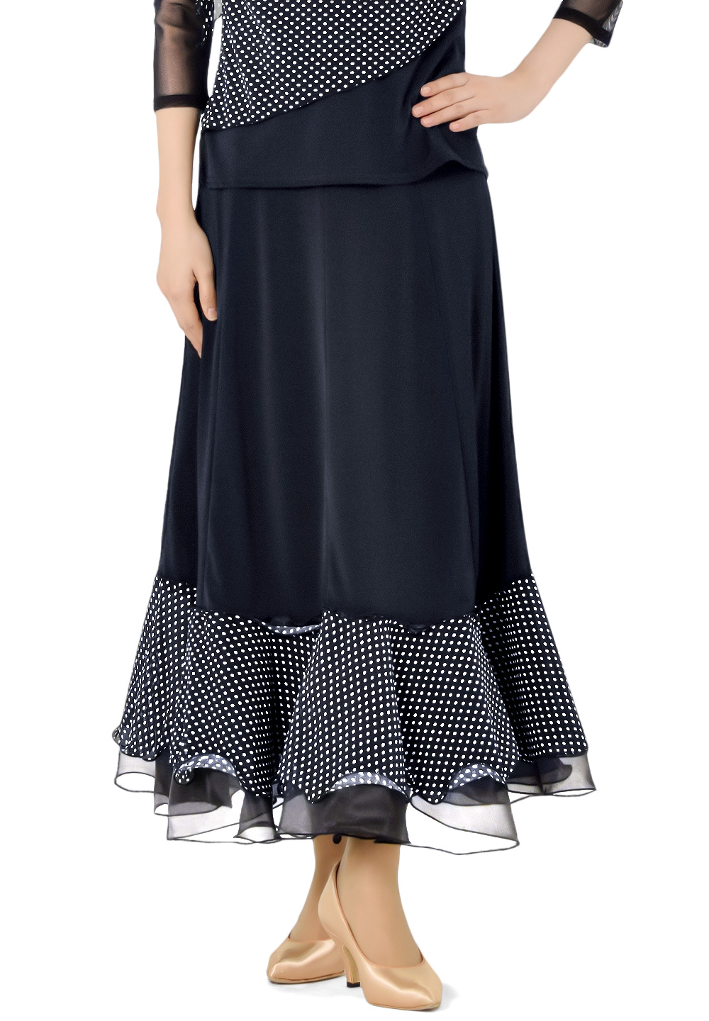 Taka Dotted Insert Ballroom Skirt KR1906RA-SK262-Black/Dots
