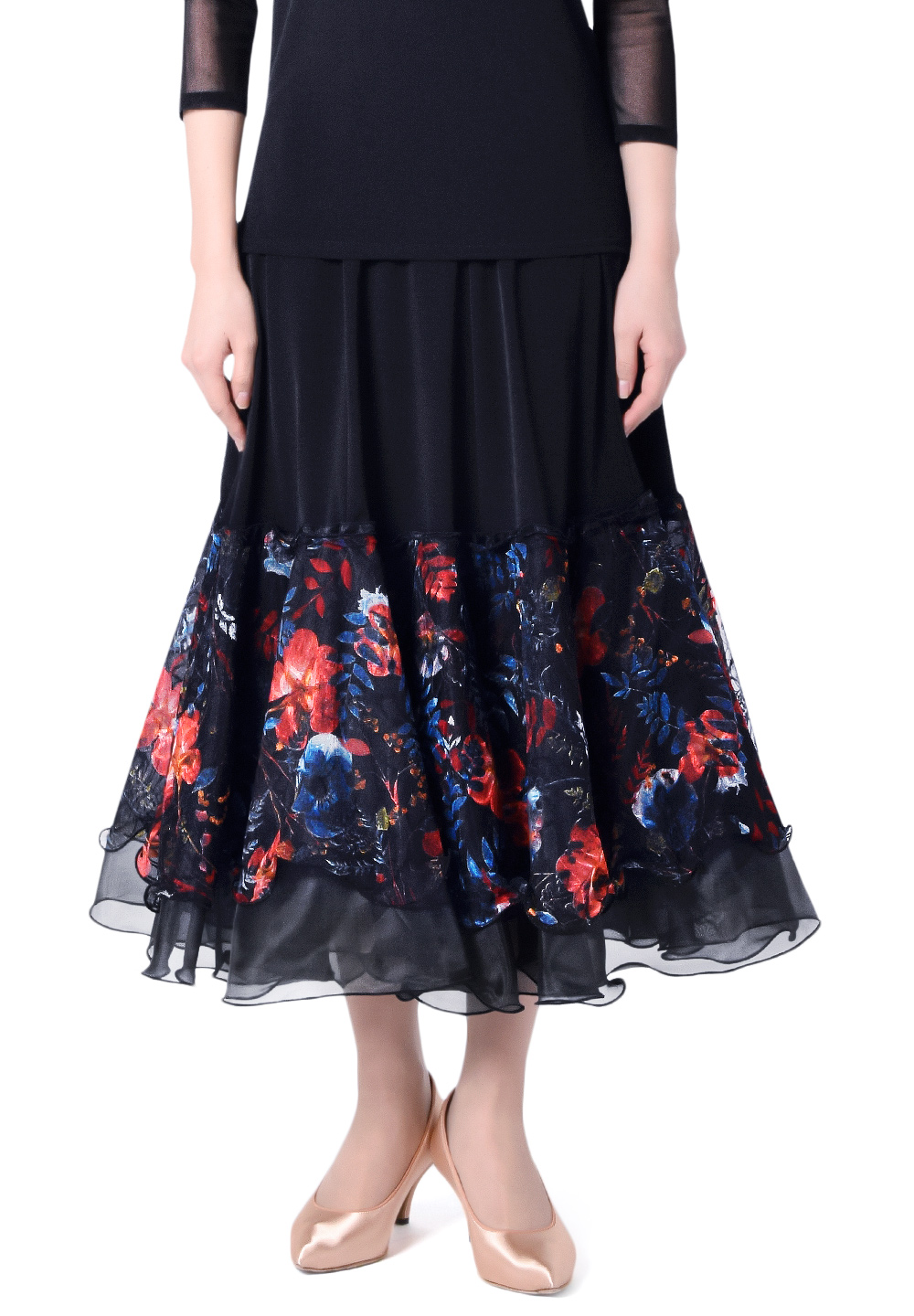 Taka Floral Layer Ballroom Skirt KR1811RA-SK198-Black/Flower Print