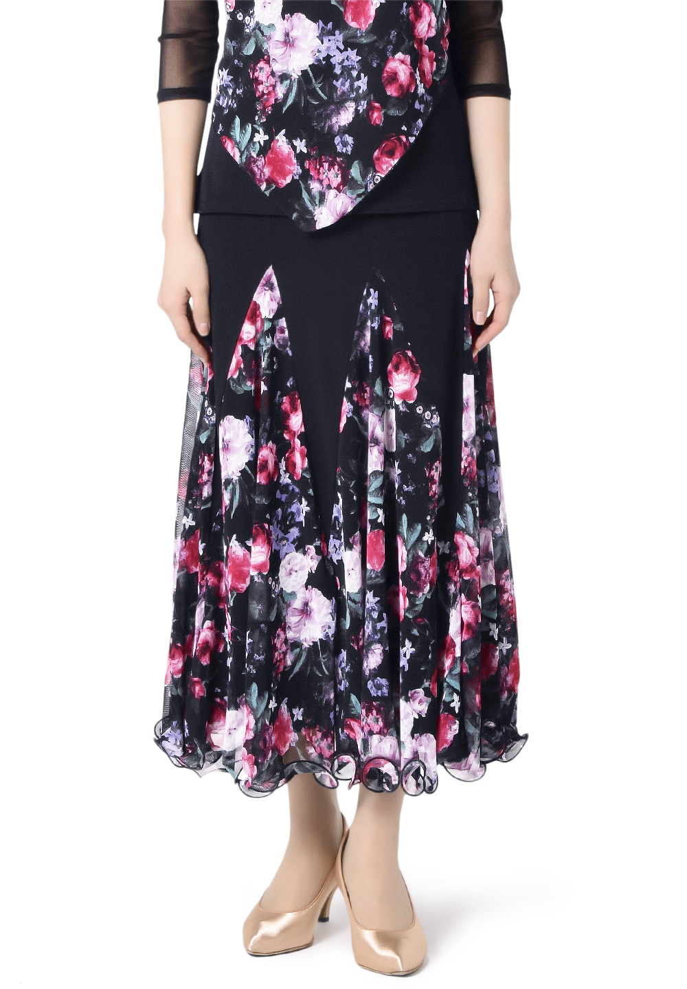 Taka Frilly Hemline Practice Skirt KR1812RA-SK214-Black/Flower Print