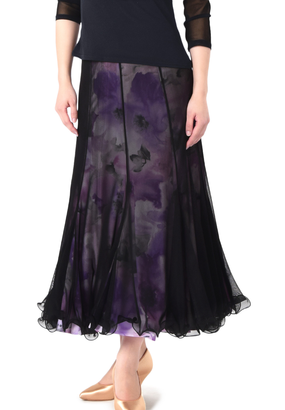 Taka Frilly Outer Mesh Covering Skirt KR1901RA-SK227-Black/Flower Print