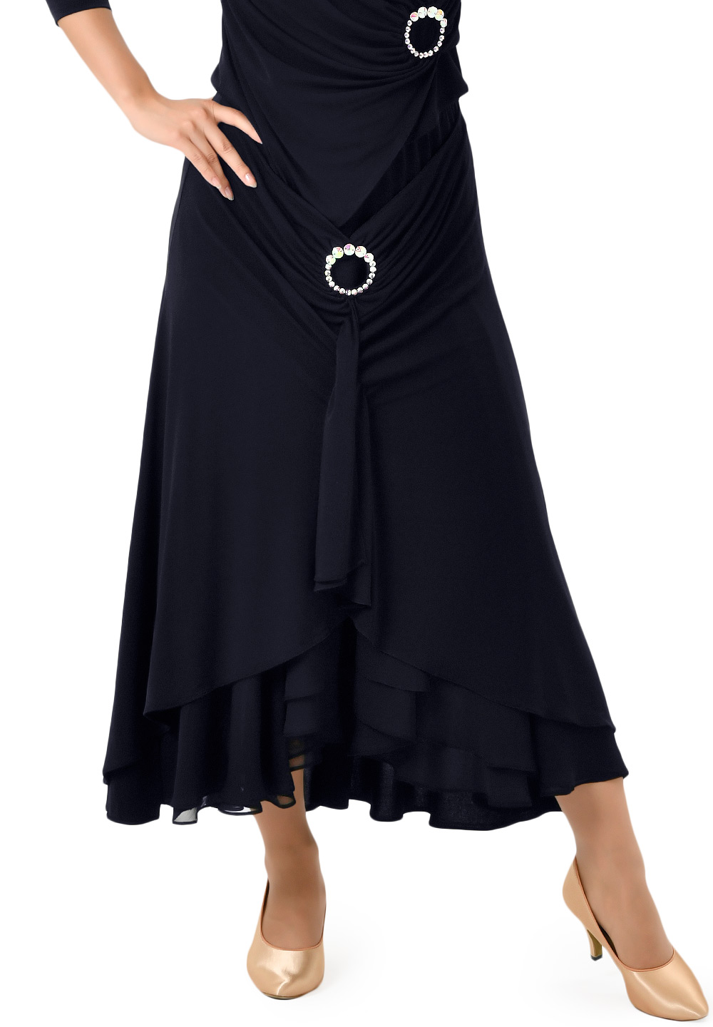 Taka Gathered Crystal Buckle Skirt KR1807NA-SK164-Black
