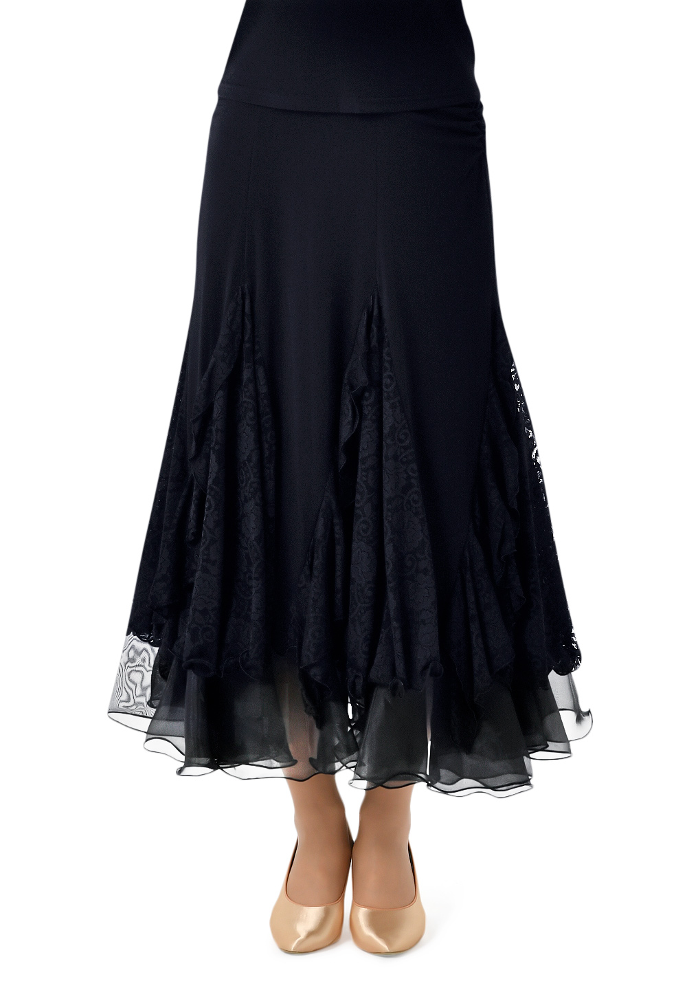 Taka Lace Panel Full Length Skirt KR1805NA-SK148-Black/Lace
