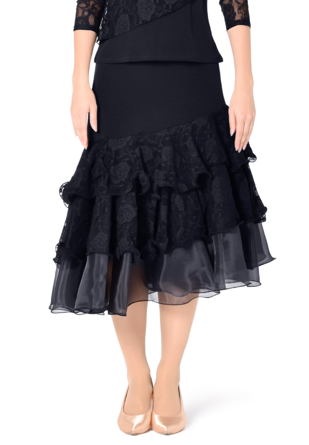 Taka Layered Dance Skirt KR1811RA-SK200-Black/Black Lace