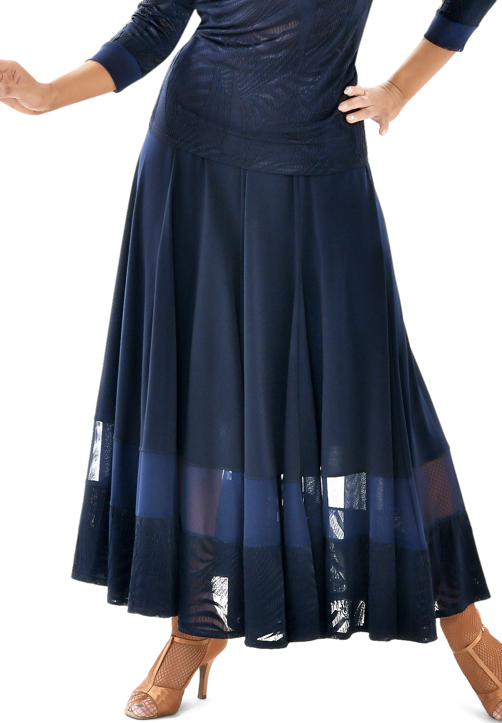 Taka Light Weight Mesh Insert Ballroom Skirt LP-SK37-Navy