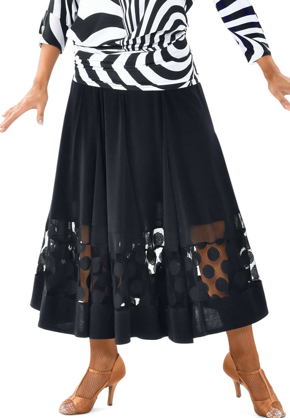Taka Mesh Insert Full Length Dance Skirt LP-SK38-Black/Dots