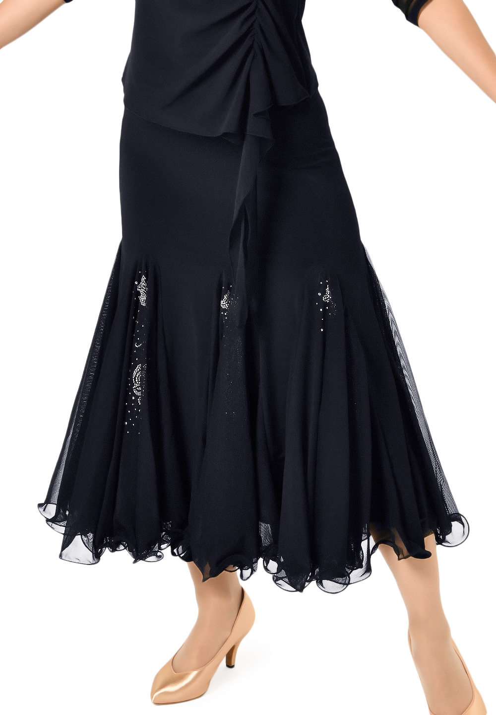 Taka Rhinestone Godet Long Skirt KR1809RA-SK177-Black
