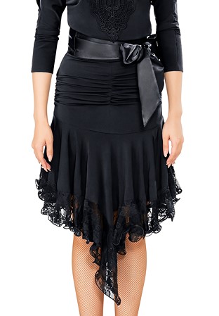 Taka Ruched Belly Pointed Hem Latin Skirt KRMU1908-SK13-Black Lace