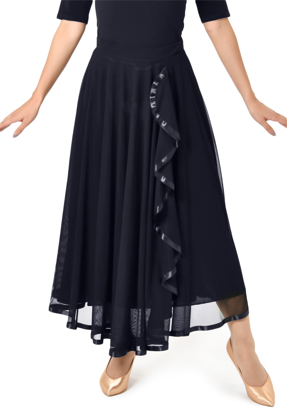 Taka Satin Trimming Frilled Dance Skirt KR1805RA-SK141-Black/Black