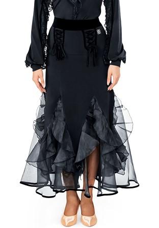 Taka Sheer Crystal Godets Ballroom Skirt KRMU1908-SK12-Black