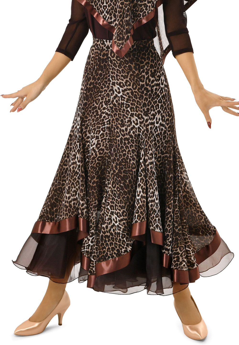 Taka Womens Asymmetric Ruffle Ballroom Skirt KR1709-SK86-Leopard