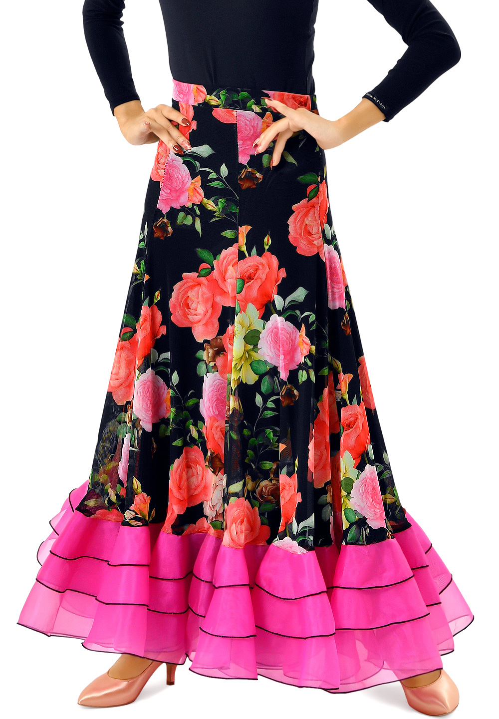 Taka Womens Blossom Ballroom Dance Skirt KR70-SK07-Pink/Floral print