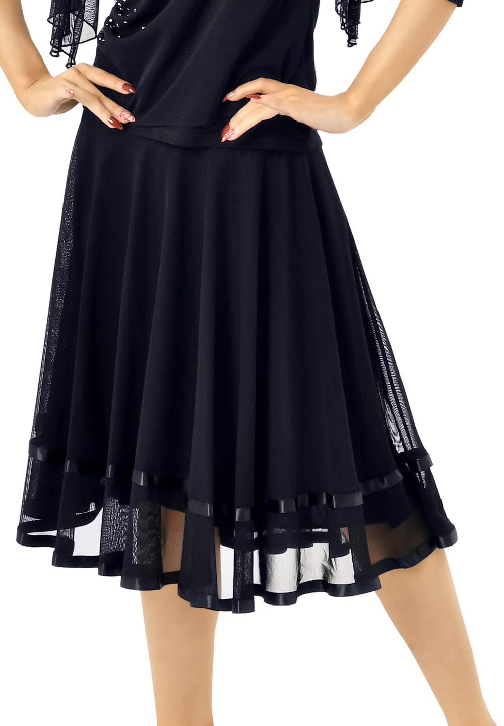 Taka Womens Layered Flare Latin Skirt KR1706-SK60-Black/Black