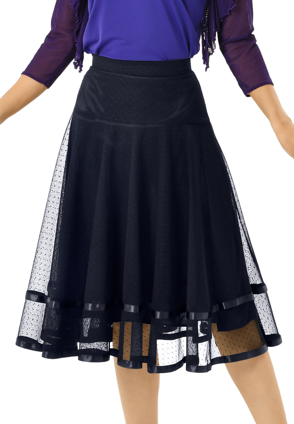Taka Womens Layered Midi Latin Skirt KR1709-SK87-Black