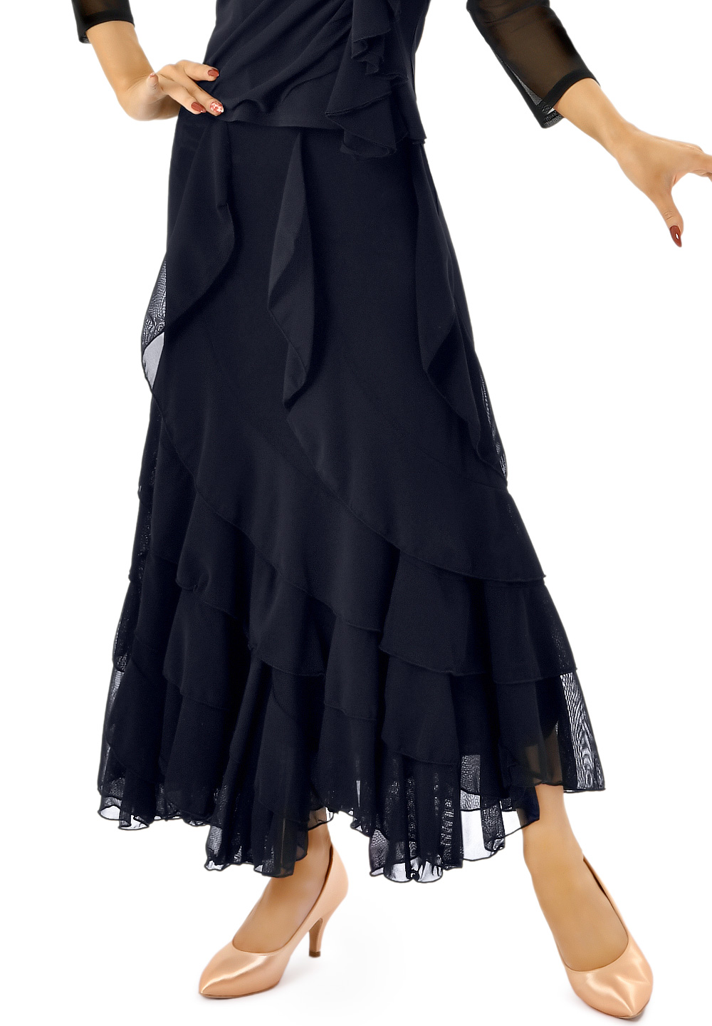 Taka Womens Overlay Tiered Ballroom Skirt KR1709-SK85-Black