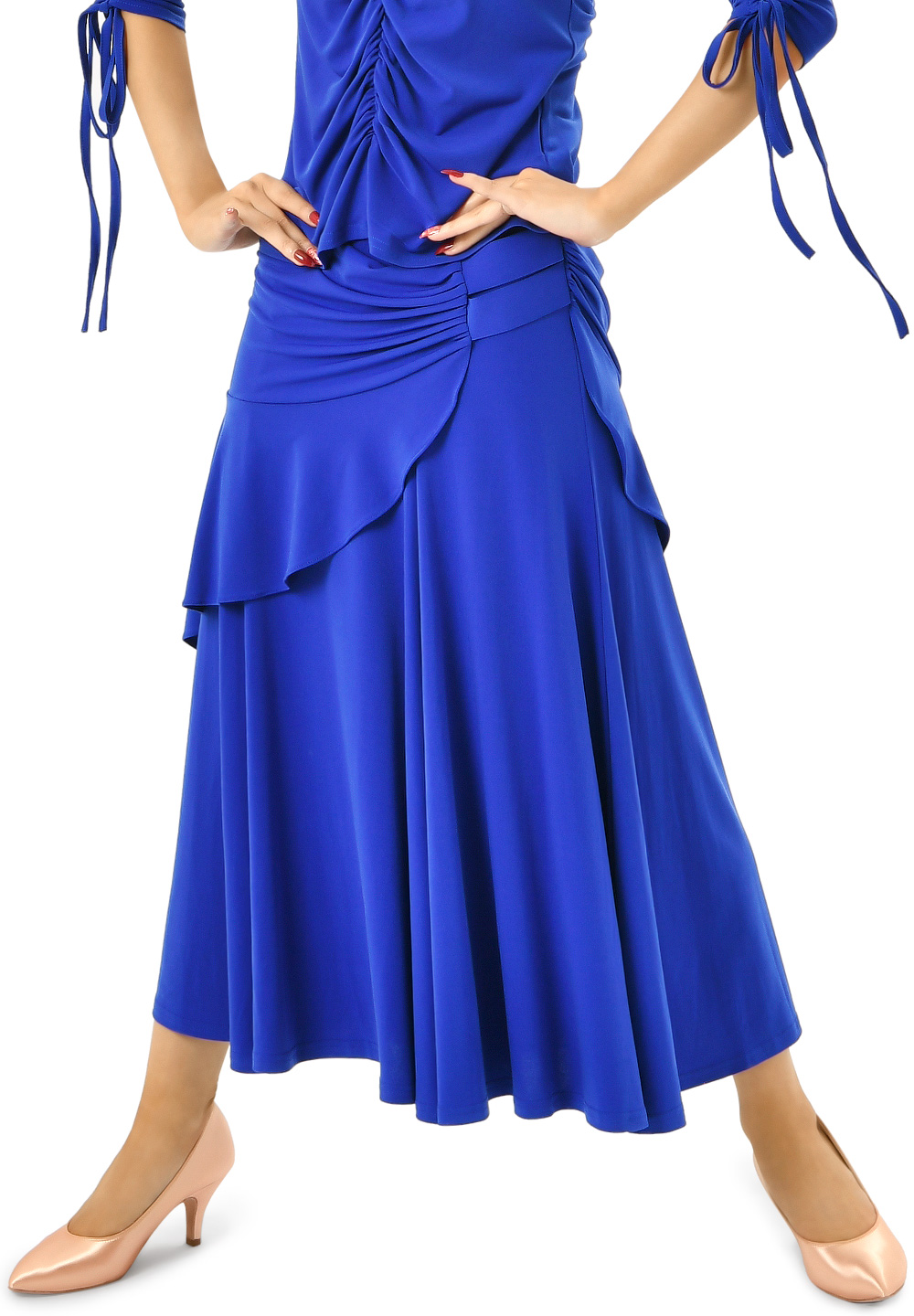 Taka Womens Ruched Overlay Ballroom Skirt KR1706-SK68-Blue