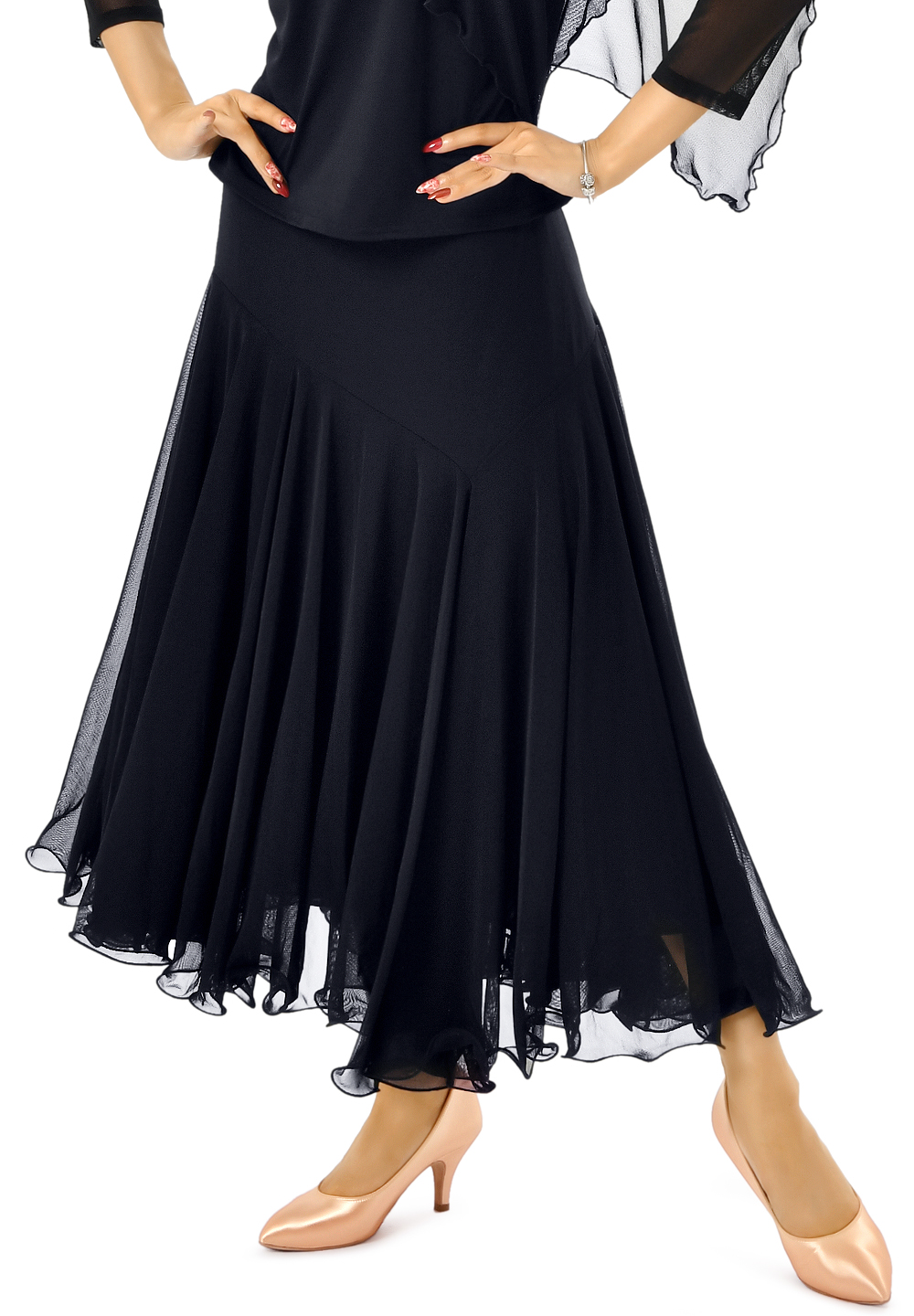 Taka Womens Ruffled Flare Ballroom Skirt KR1709-SK74-Black