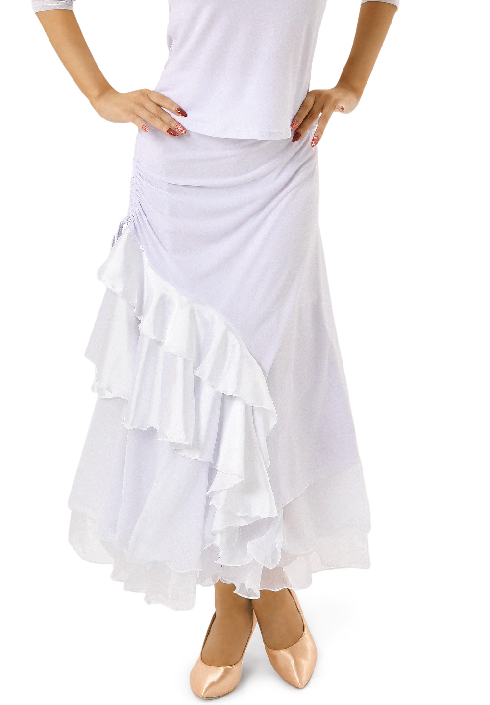 Taka Womens Tiered Ballroom Dance Skirt KR1706-SK66-White