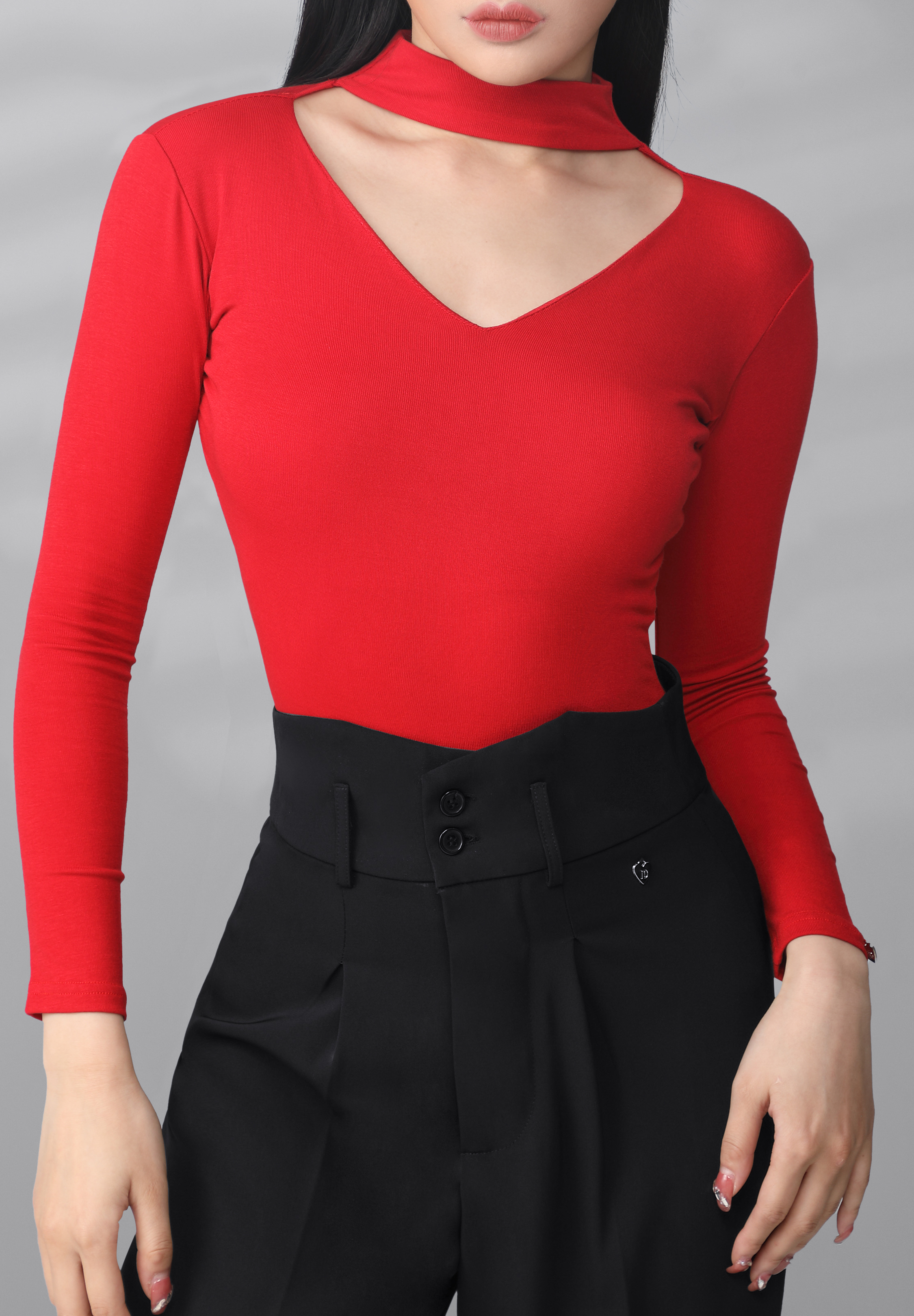 TID Ladies Cut Out Chest Bodysuit 0383-Hot Red