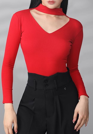 TID Ladies Cut Out Chest Top 0383 -Hot Red
