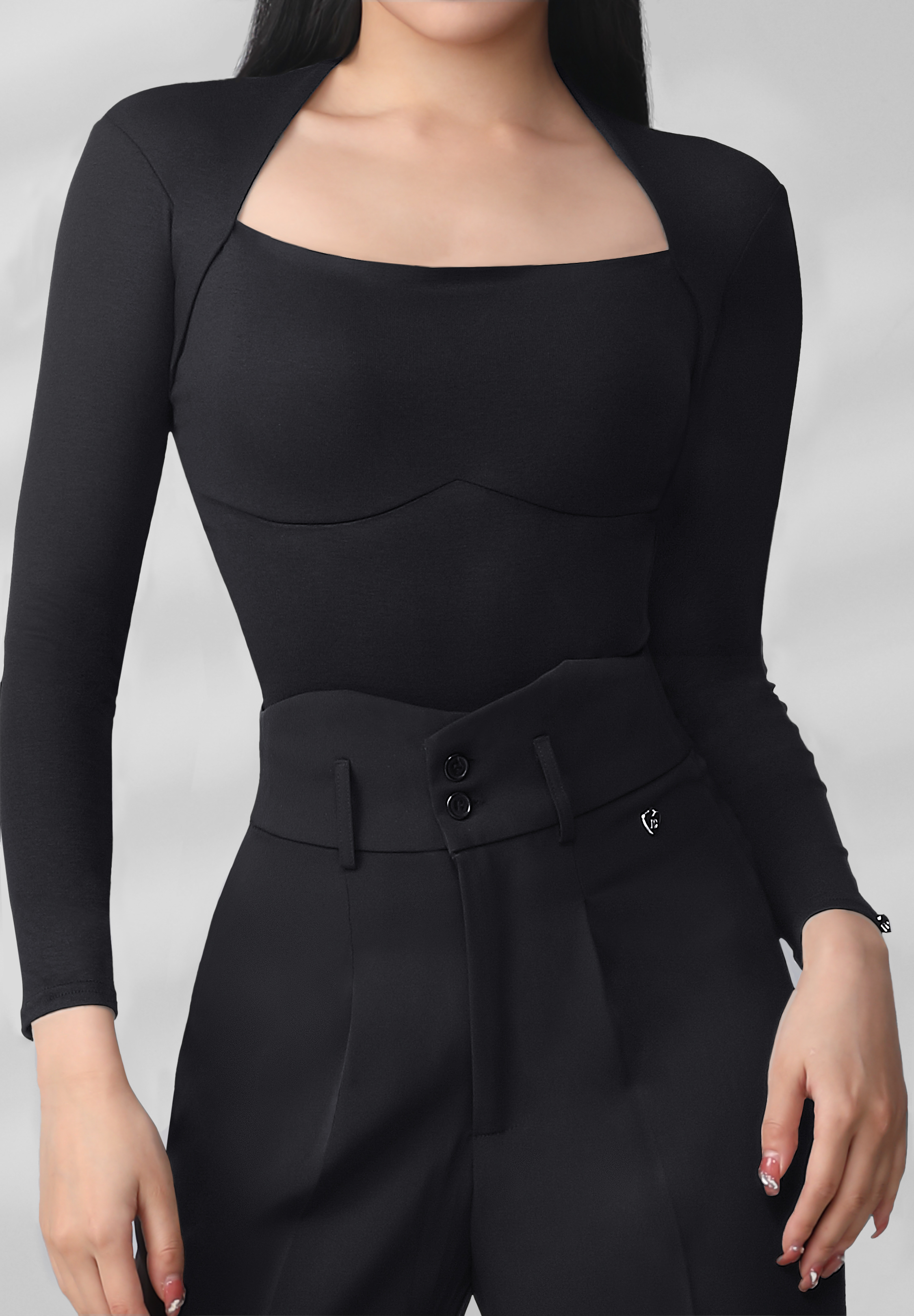 TID Ladies Square Neck Practice Bodysuit 0387-Black