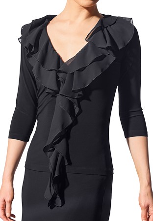 Armando Frilled Decoration Dance Top 00198-Black/Black