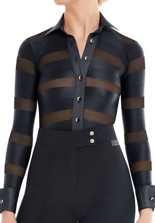 Armando Ladies Collared Dance Body Shirt 00146-Black Romantic
