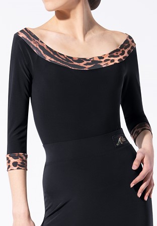 Armando Ladies Leopard Neckline Bodysuit 00179-Black/Leopard