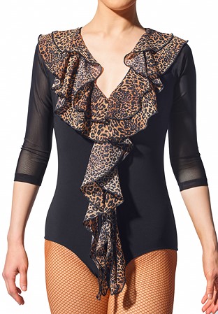 Armando Leopard Frills Bodysuit 00190-Black