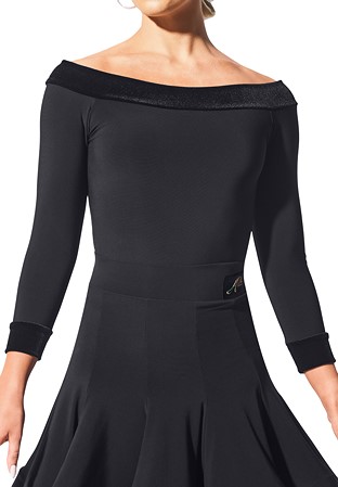 Armando Velvet Trim Boatneck Leotard 00178-Black