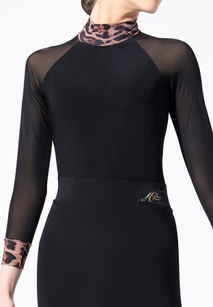 Armando Women’s Sheer Exotic Bodysuit 00234-Black/Leopard