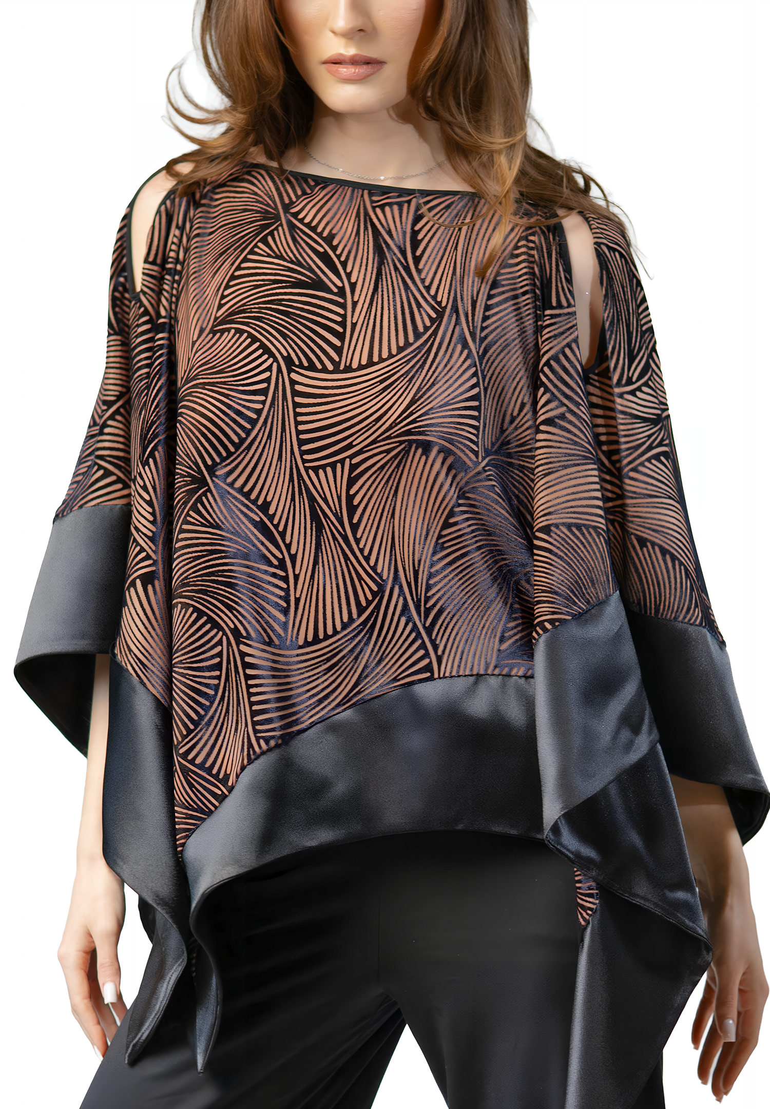 Dance America C2501 - EdgeLine Light & Shade Cape-Black Satin with Black and Tan Signature Fabric