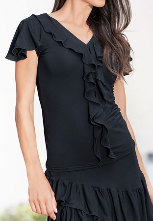 Dance America DA Natural NT2 - Spiral Ruffled Dance Top-Black