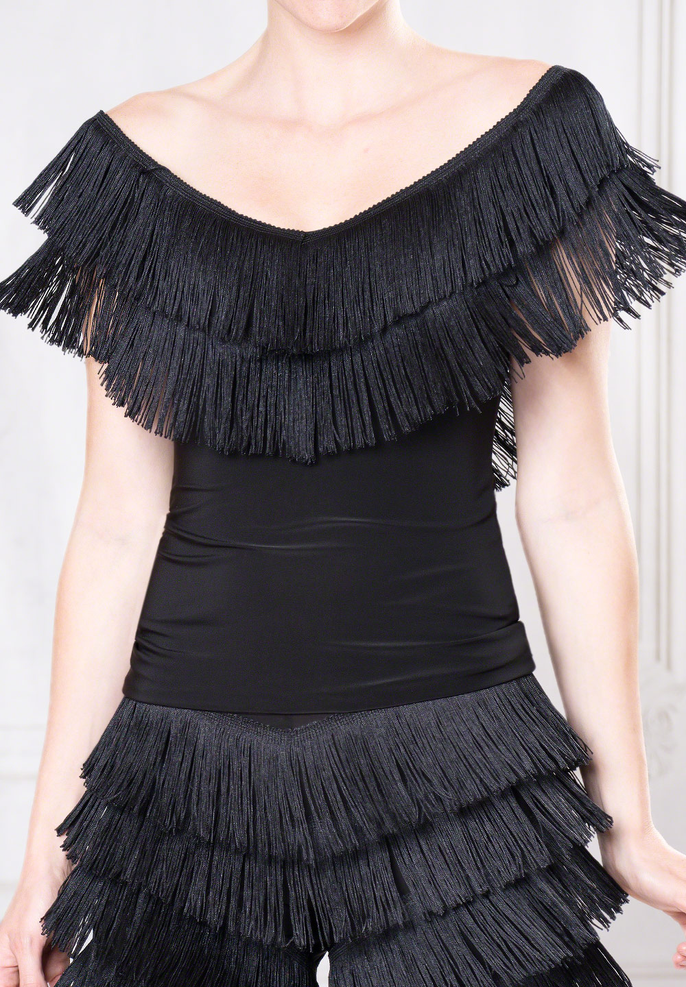 Dance America T022 - Fresco Fringe Top-Black