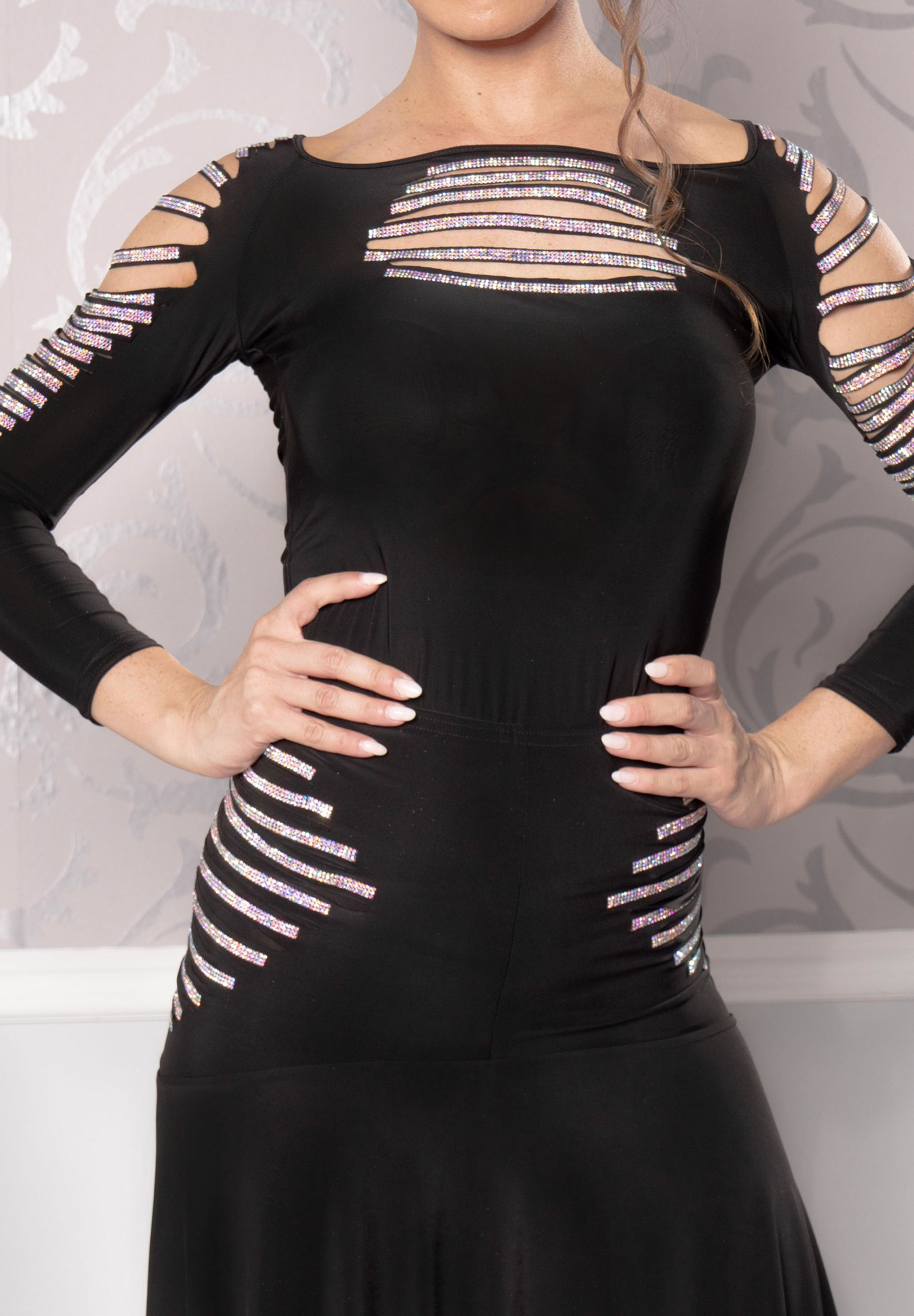 Dance America T215 - Horizontal Stone Stripe Top-Black