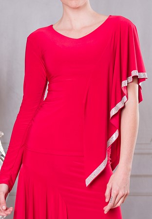 Dance America T219 - Asymmetric Rhinestone Top-Red