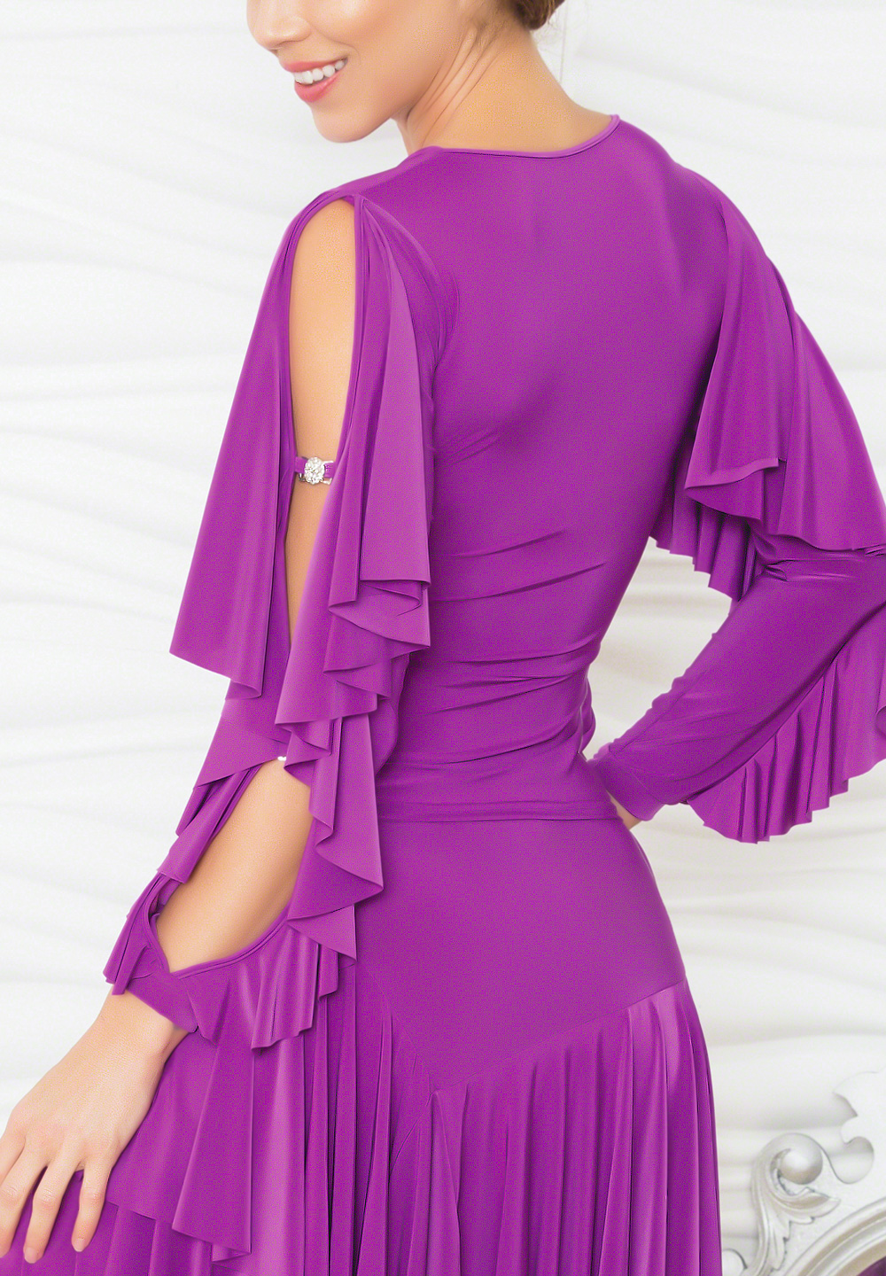 Dance America T810 - V-Neck Top with 2-Ruffle Slit Sleeves-Amethyst