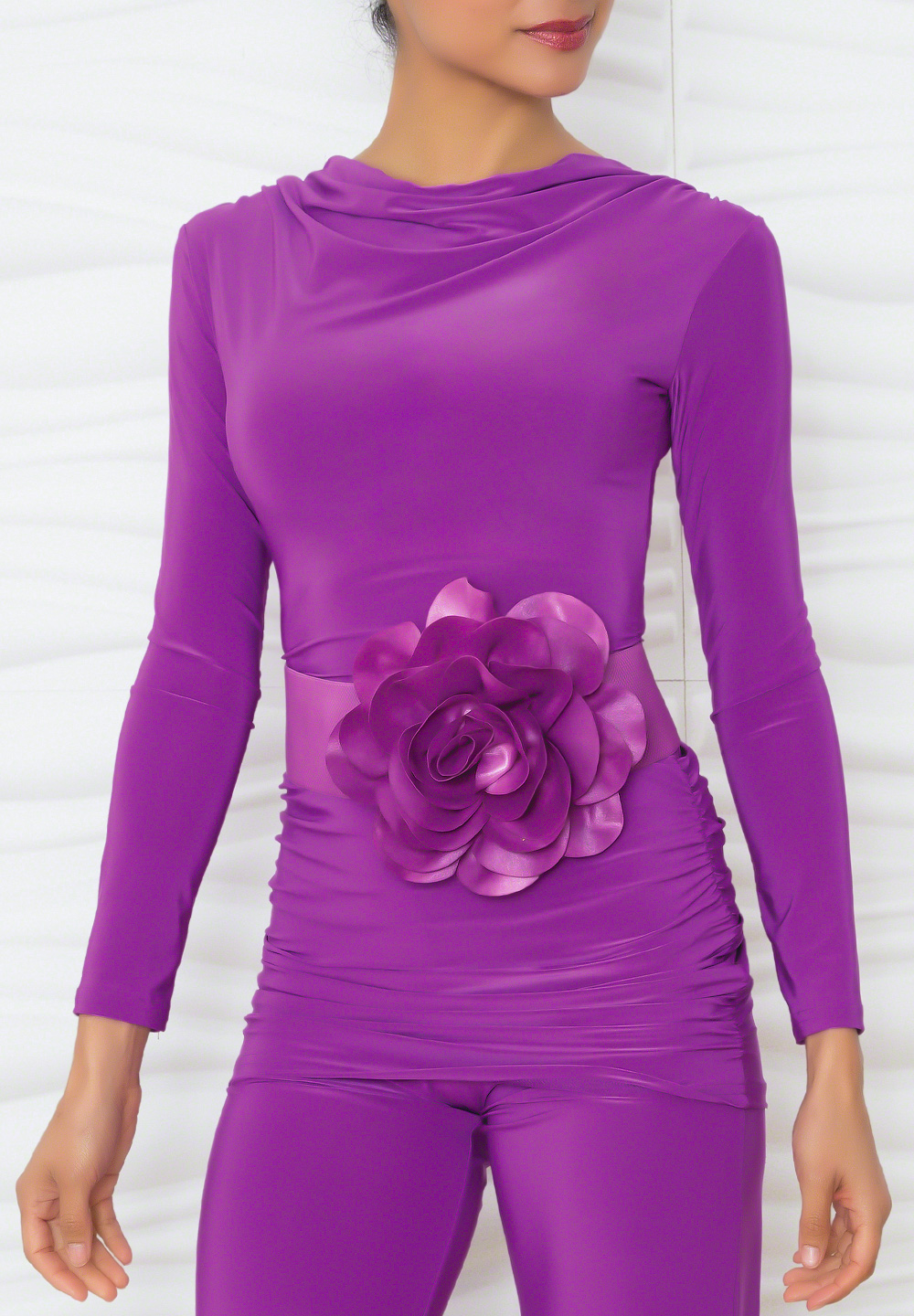Dance America T814 - Ruched Tunic Top with Cowl-Amethyst