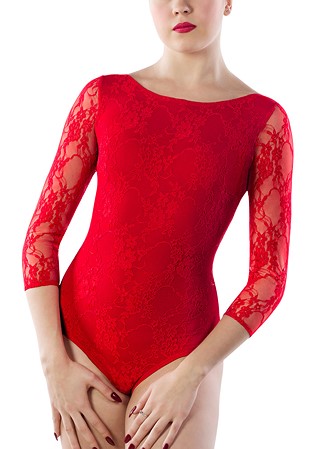 Dance Box 3/4 Sleeve Lace Dance Body P15120040-02 Red