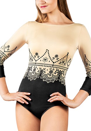Dance Box Lace Print 3/4 Sleeve Body P14120031-02 Sand/Black