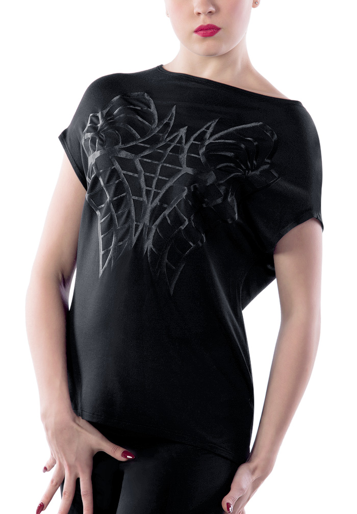 Dance Box Tattoo Off The Shoulder Top P17120014-01 Black